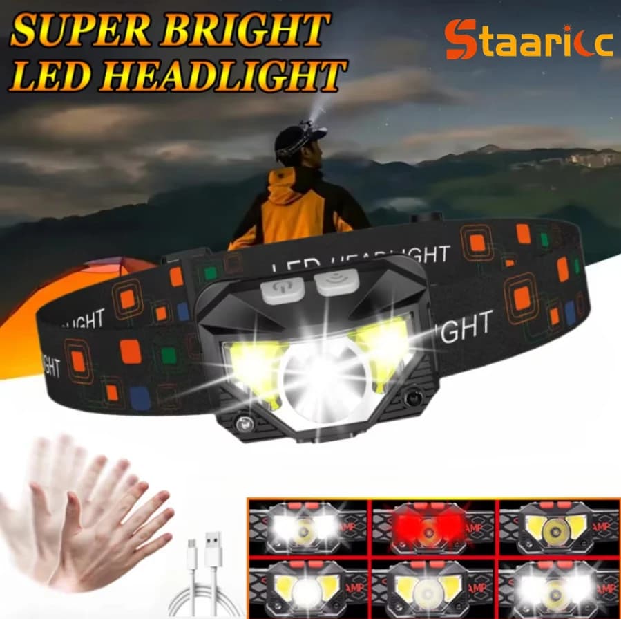 Front Lamp for Strong Light Front Lamp with Portable LED Sensor USB Rechargeable Front Flashlight Emergency Lantern for Outdoor Camping Fishing