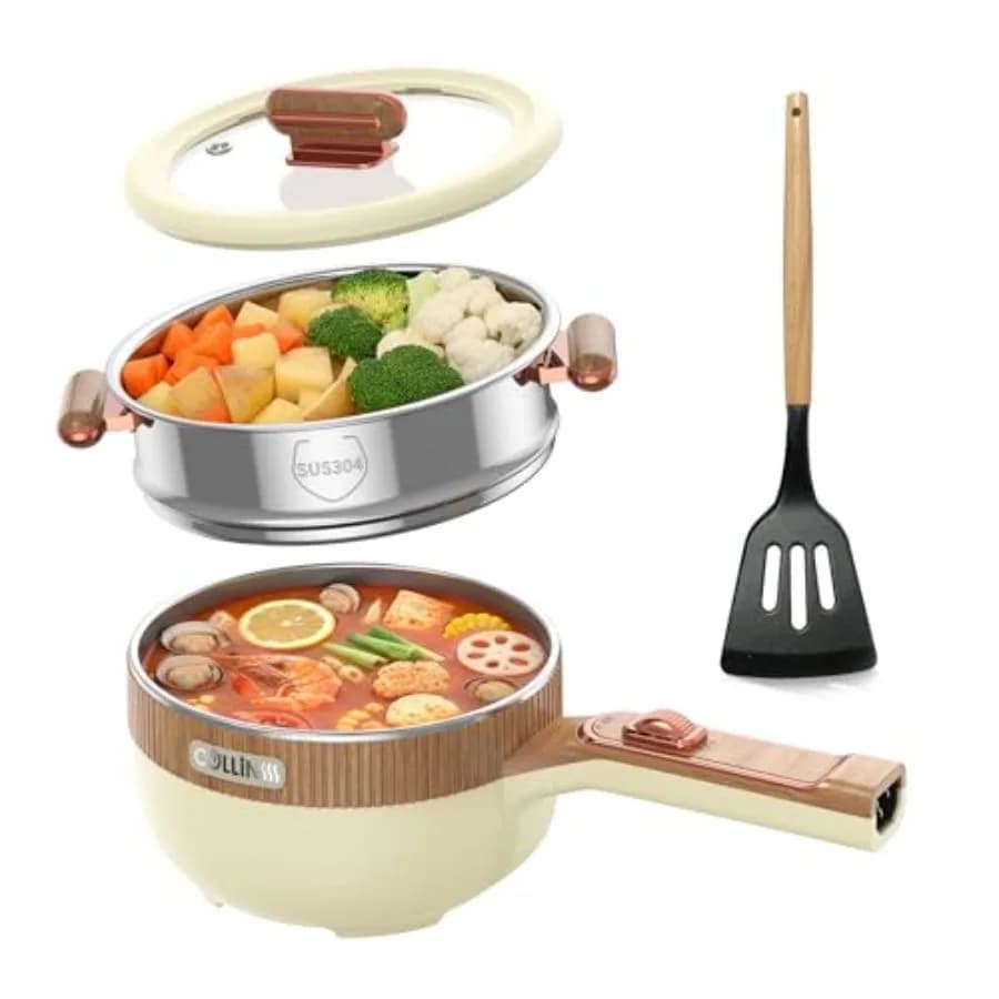 Pentola Elettrica Portatile 1.5L, Padella Multifunzione per Ramen, Bistecche e Zuppe con Potenza Regolabile