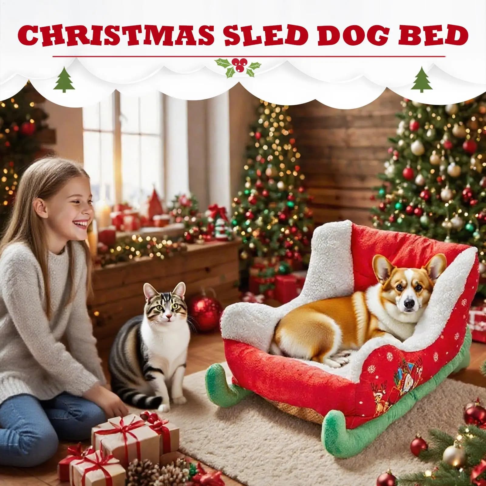 Nido per gatti, peluche festivo, accogliente letto per animali domestici a tema natalizio, nido accogliente in peluche festivo isolato per gatti, vacanze di Natale, gattino