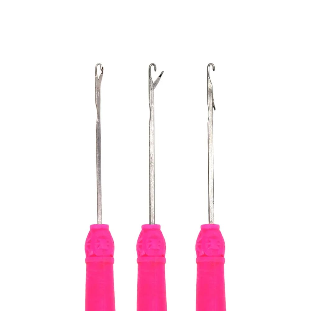 Uncinetti per Dreadlock con Impugnatura in Plastica Rosa e Manico Effetto Legno Verde, Strumento per Extension Capelli Resistente Anti-Groviglio per Feste