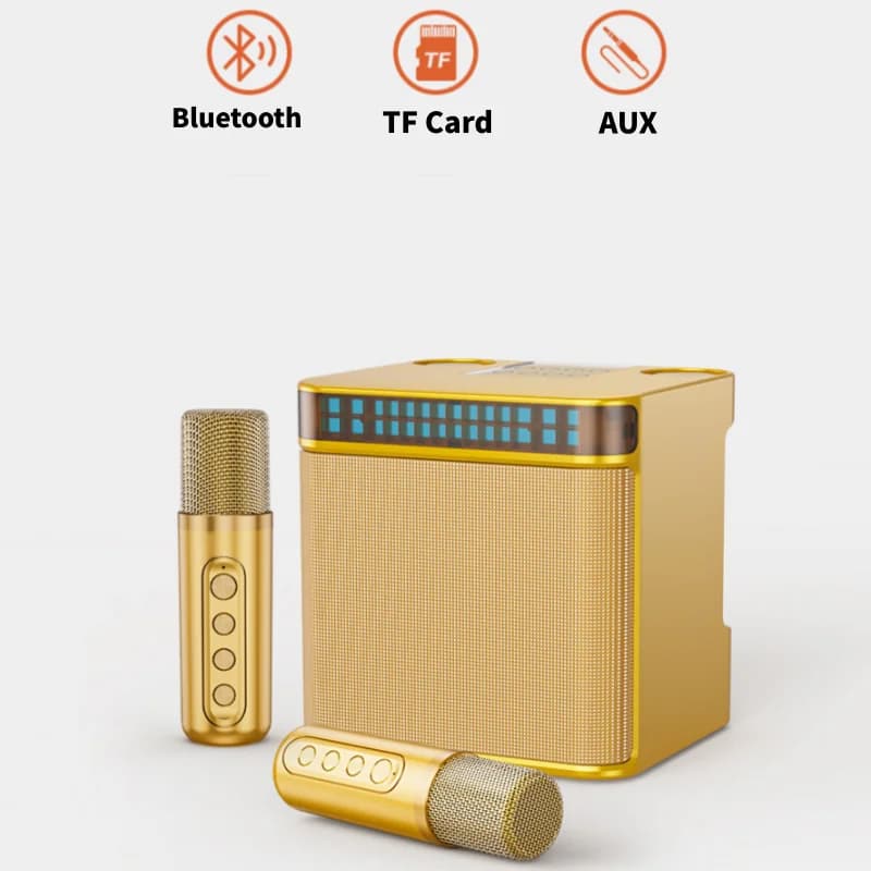 New YS-223 Karaoke Machine Mini Portable Wireless Bluetooth Speaker System With 2 Microphones All-in-One Family Ktv Speakers Set