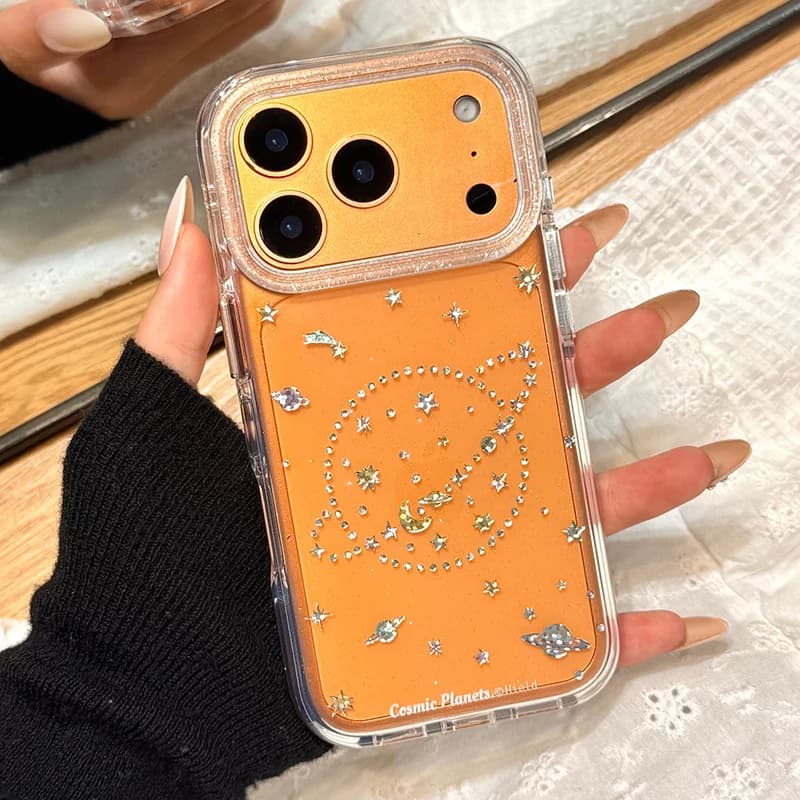 Custodia per telefono Planet colorata trasparente con glitter bling di moda di lusso per iPhone 17 16 15 13 14 Pro Max Cover posteriore rigida antiurto