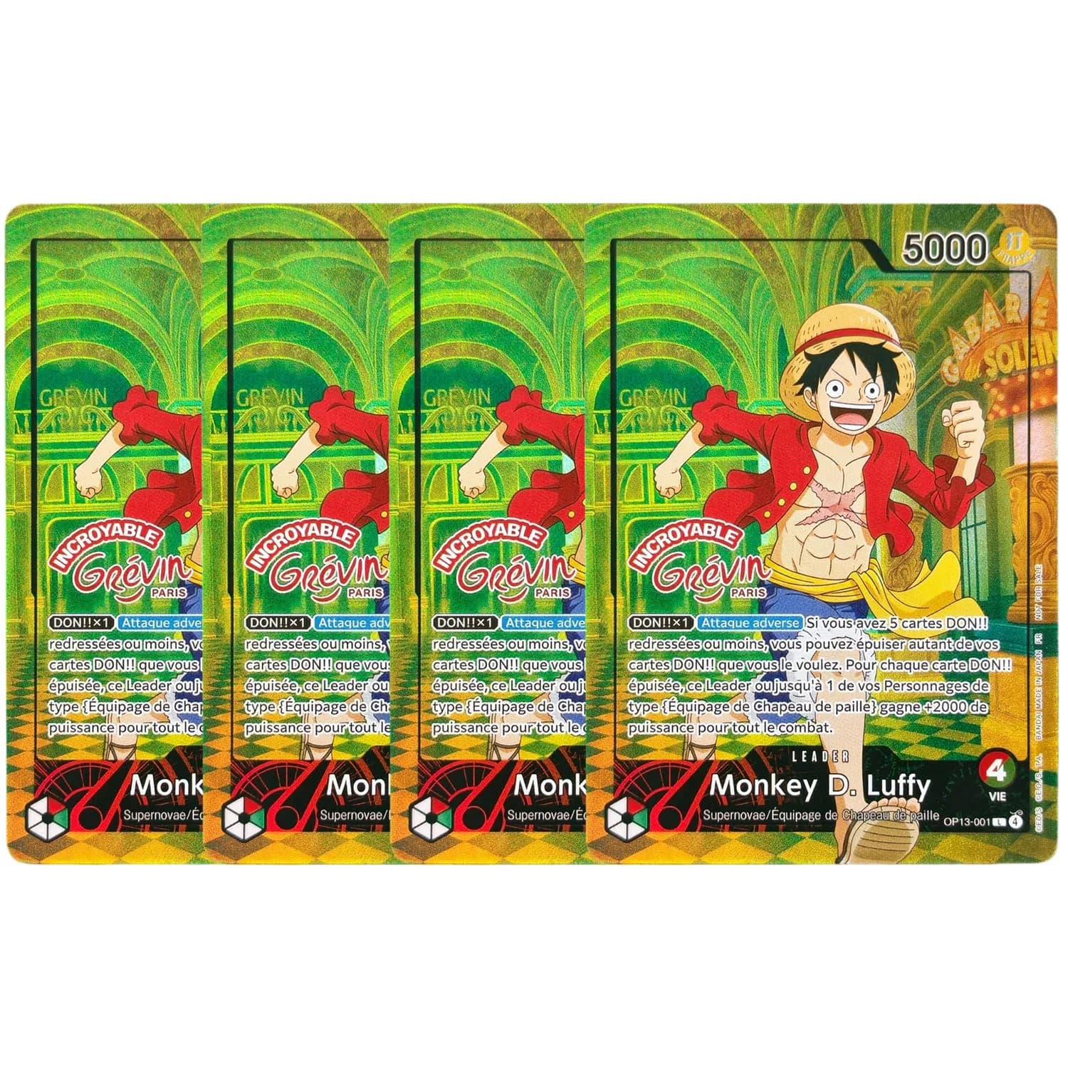 Homemade Proxy English One Piece Museum Running Luffy OP13-001 Leader Musee Grevin Game Collection Card Toy