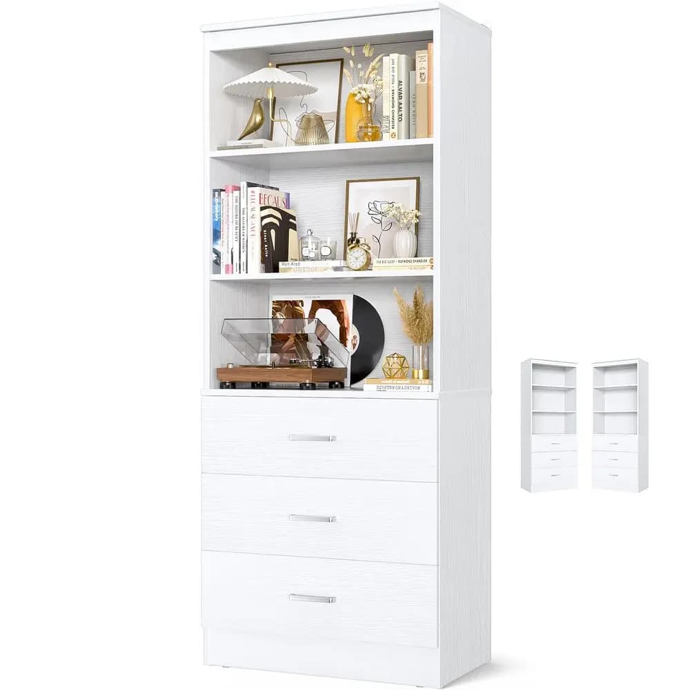 Libreria da 71 pollici con cassetti, libreria in legno con ripiani aperti, mobiletto alto a 6 livelli, organizer per libri e oggetti.