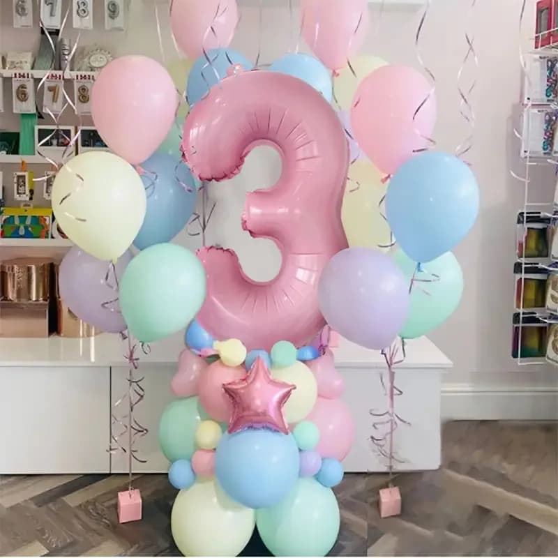 63pcs Pastel Candy Pink 1st 2nd 3rd Foil Number Balloon Set Macaron Latex Ballons Girl Princess Baby Shower Birthday Party Decor