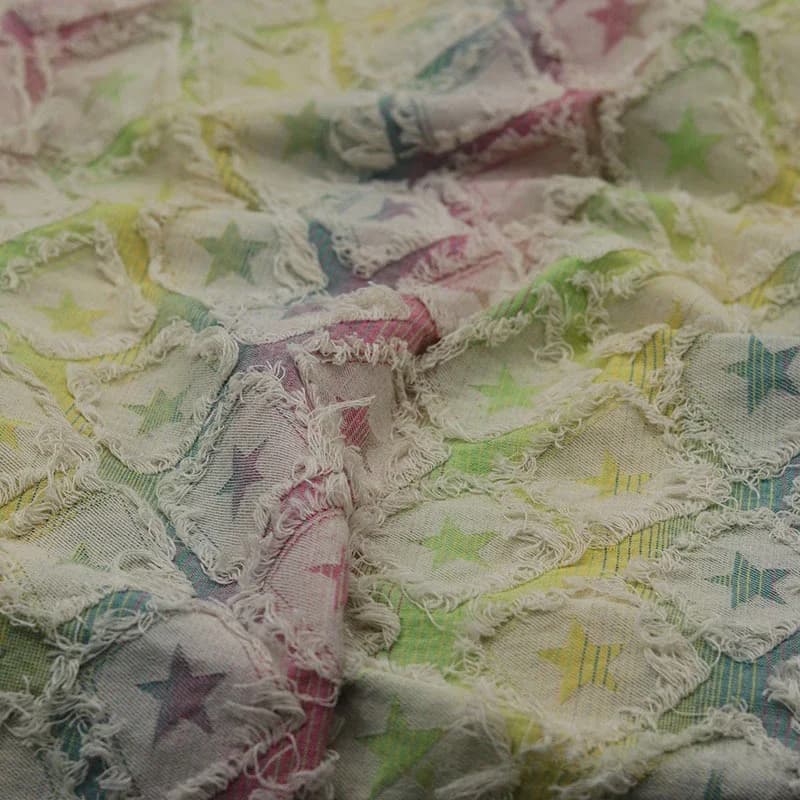 Jacquard Star Colorful Denim Fabric Washed Water Jeans Thick Coat Shoes Hats Bag Bag Sewing Fabric DIY