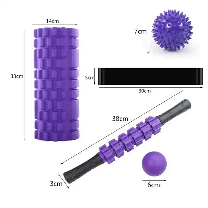 Yoga Set 6 in 1 with Custom Foam Roller, Muscular Massage Stick, Elastic Band, Yoga Accessories Set