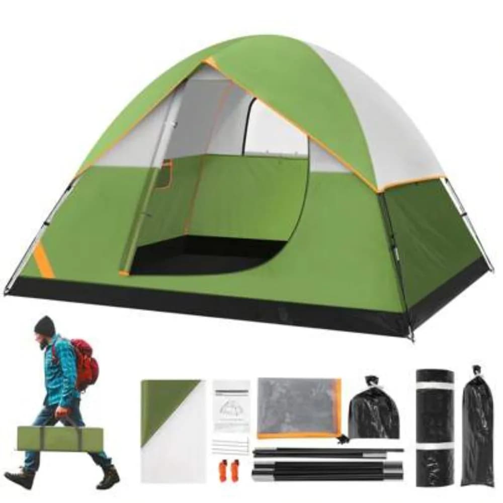 Camping Tent Gazebo Canopy 4 Person Easy Setup Waterproof Windproof Lightweight Portable with Removable Rainfly Mesh Screen Windows Bug Proof Double Layer Ventilated 4 Season All Weather for Camping Hiking Fishing Beach Picnic Backpacking Travel Family