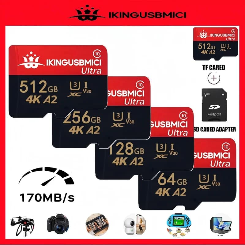Ultimate TF Cards Micro TF/SD Card Memory Card SD Cards 32GB 64GB 128GB 512GB Dustproof V60 for Driving Recorder Laptop