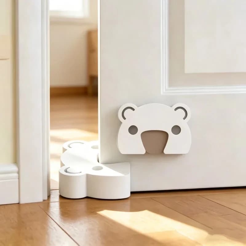 Fermaporta in EVA Bianco Spesso con Design Anti-Pizzicamento a Forma di Orso, Protezione per Bambini e Neonati, Strumento di Sicurezza Domestica