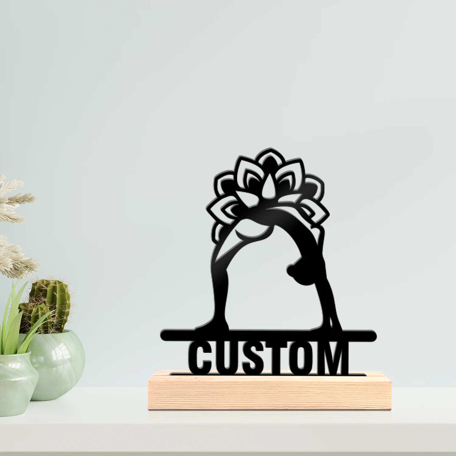 1pc Personalized Retro Iron Statue Decoration Customizable Name With Wooden Base Desktop Decorations,Office Decorations