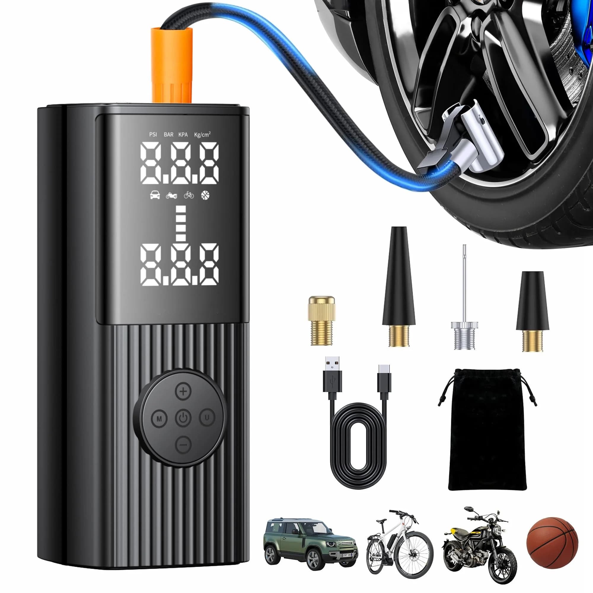Compressore d'aria portatile per gonfiaggio pneumatici-pompa ad aria ricaricabile da 20000 mAh-gonfiaggio pneumatici da 150 PSI, Display LCD accurato/luce, 3X F