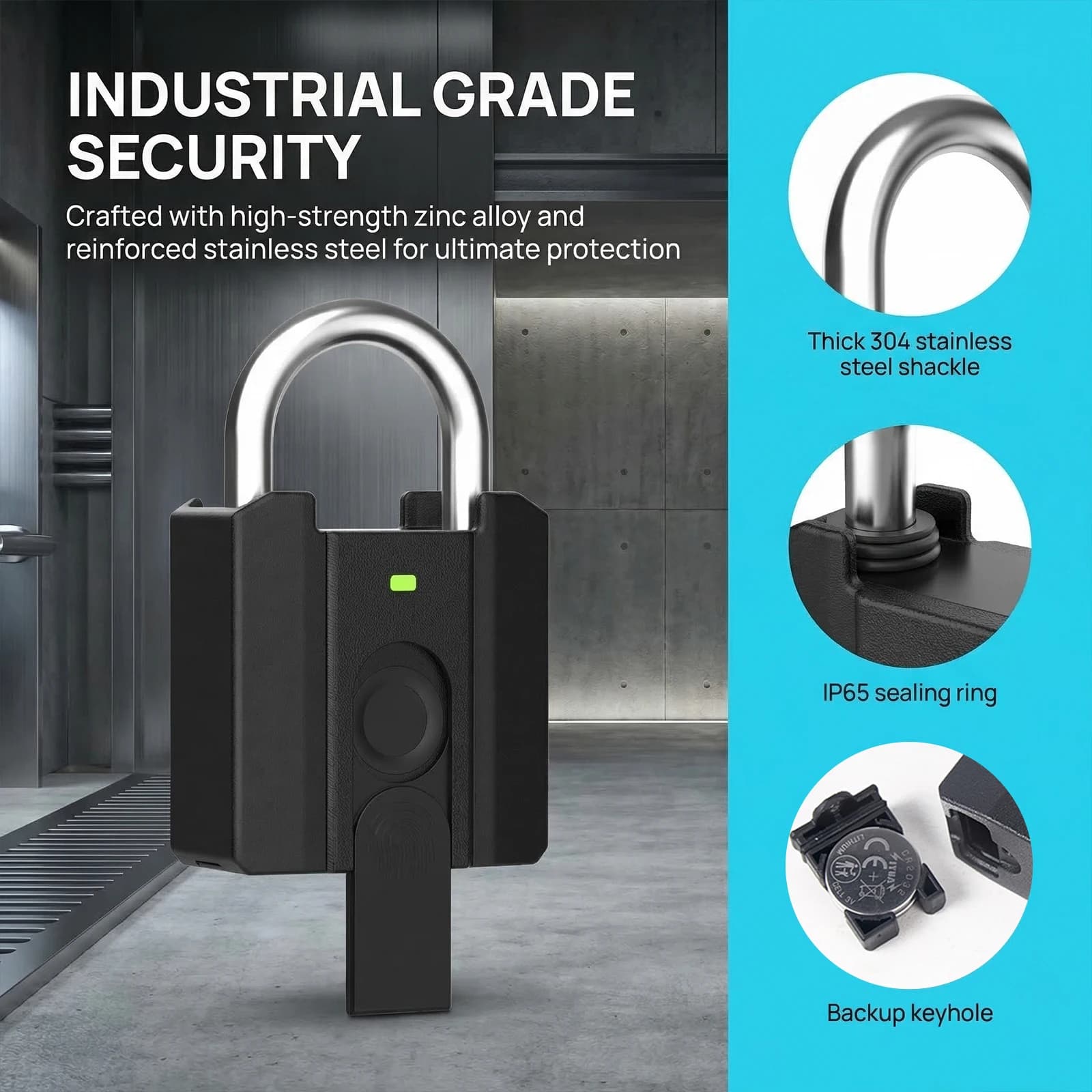 Serratura Intelligente per Armadietti con 2 Chiavi, Lucchetto Elettronico Antifurto IP65 Impermeabile con Impronta Digitale per Borse, Cassetti e Contenitori