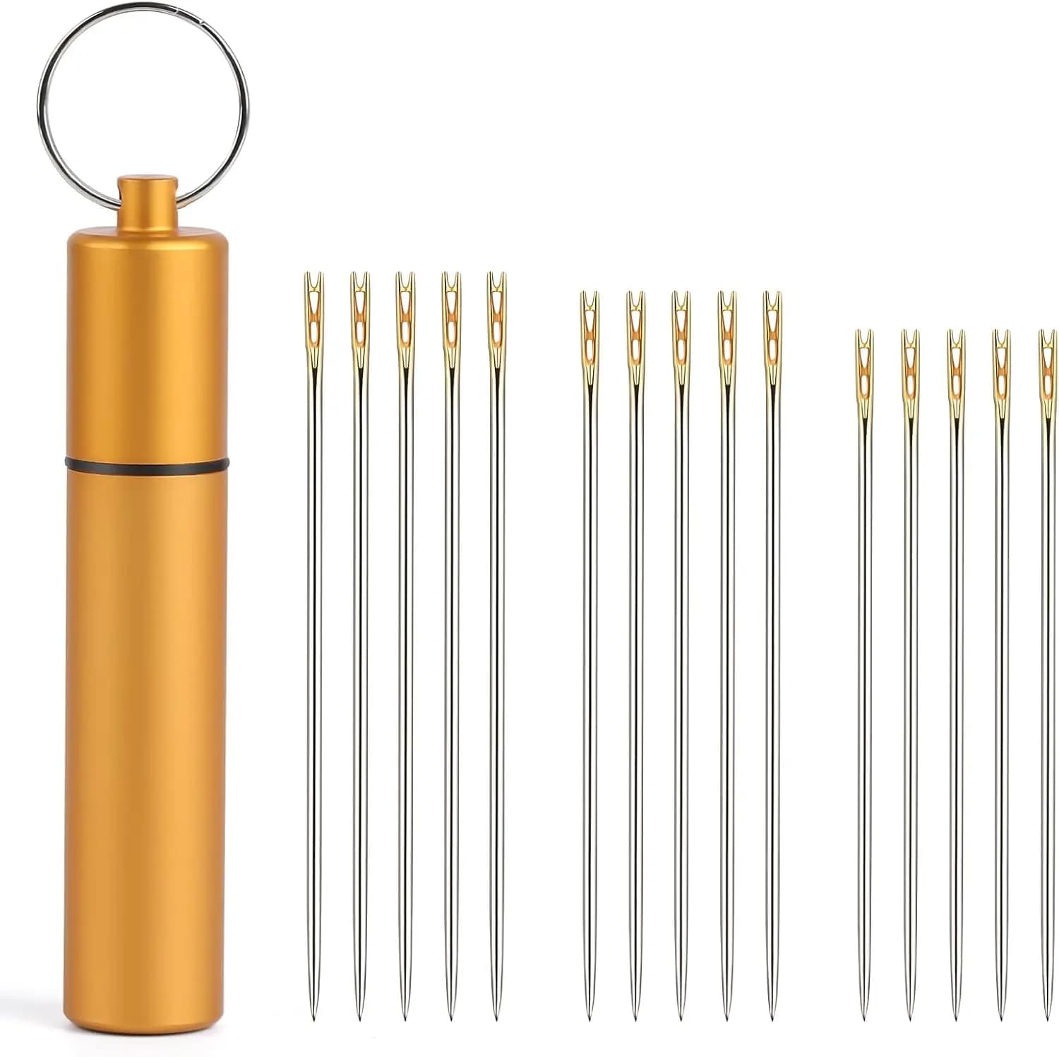 Aghi autofilettanti Aghi facili da infilare in acciaio inossidabile per cucire a mano con un tubo di metallo per riporre accessori fatti a mano
