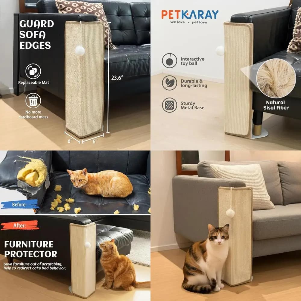 PETKARAY Tiragraffi per gatti sotto i mobili, tiragraffi o divano in sisal da 23,6'', protezione antigraffio per mobili o divano con Toy Ba