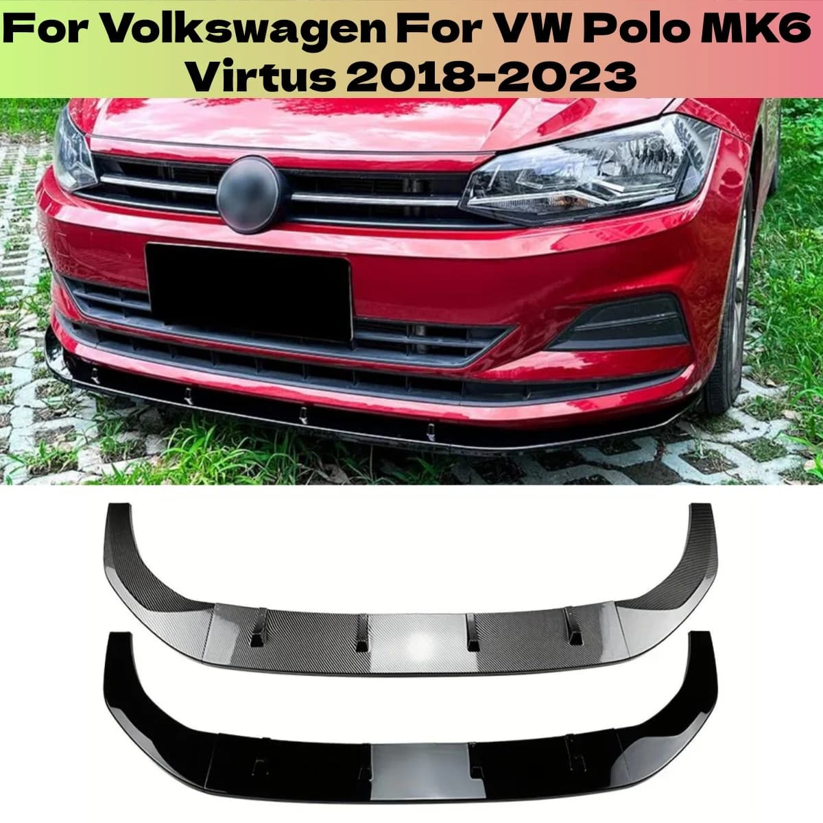Spoiler Anteriore per Paraurti Auto, per Volkswagen VW Polo MK6 Virtus 2018-2023, Diffusore Inferiore, Kit Carrozzeria Esterna