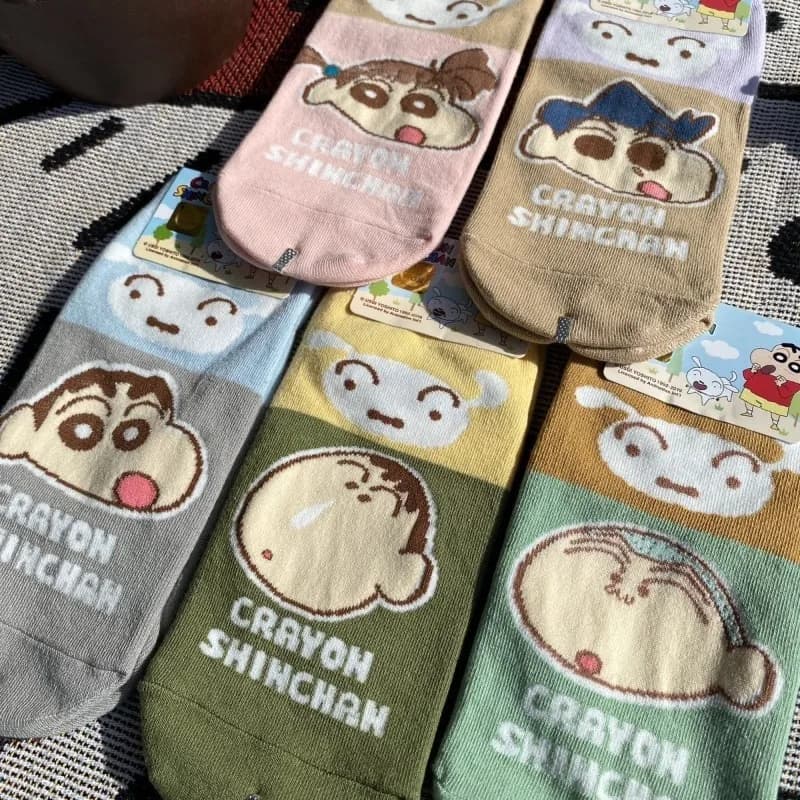 4/5 pezzi di calzini Crayon ShinChans in cotone traspirante, calzini sportivi per uomo e donna, calzini casual atletici estivi in cotone sottile, regali