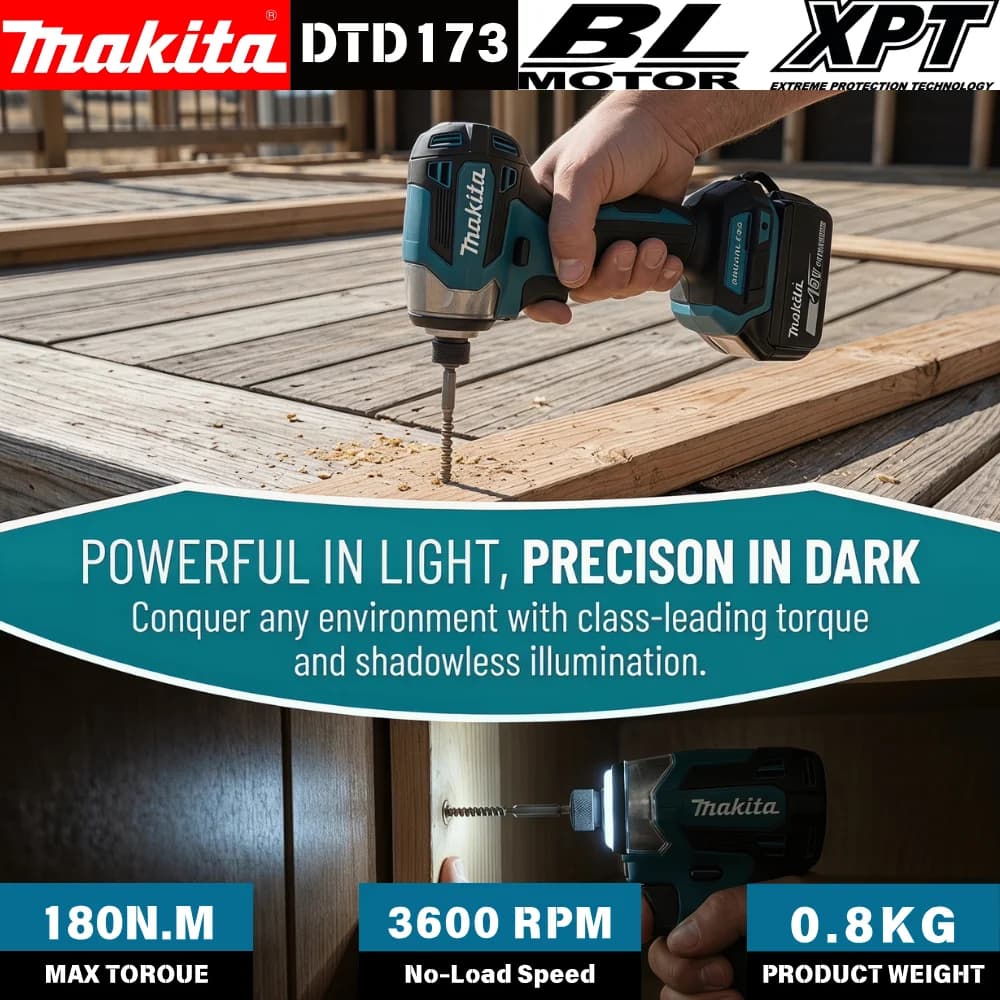 Makita DTD173 Bare 18V Brushless Impact Driver T Mode Ring LED Light For Furniture DIY No Battery Included