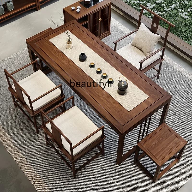 A4567 New Chinese Style Desk Old Elm Solid Wood Zen Tea Table and Chair Set Elm Designer Calligraphy Desk Living Room Painting D
