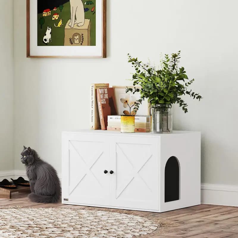 Cuccia per gatti 80x53x51 cm, con porta scorrevole - Bianca