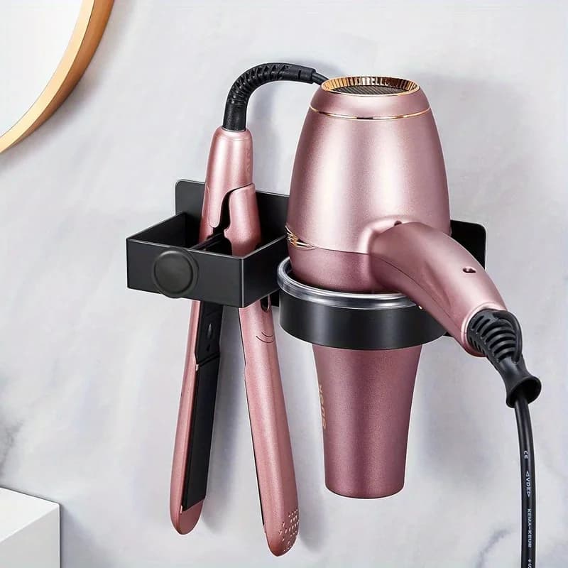 1pc Wall-Mounted Hair Styling Tool Holder - No-Drill Hair Dryer, Flat Iron, and Curling Iron Organizer Rack - Bathroom Storage