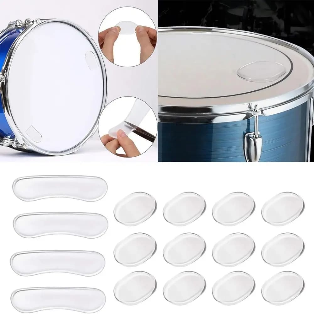 16 Pezzi/Confezione Morbidi Smorzatori Trasparenti per Batteria, Cuscinetti in Gel di Silicone, Silenziatori per Batteria, Controllo del Tono, Pad Mute per Batteria
