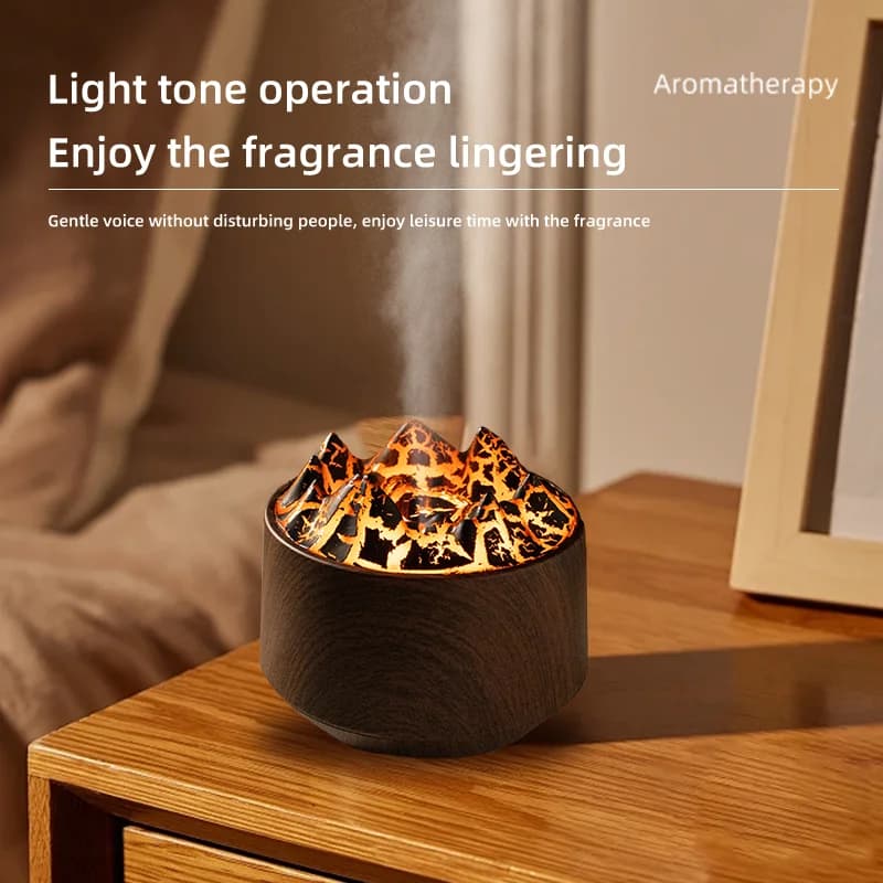 Umidificatore diffusore di aromi con venature del legno alpino Luce notturna a colori alimentata tramite USB Adatto per regali decorativi per la scrivania della camera da letto