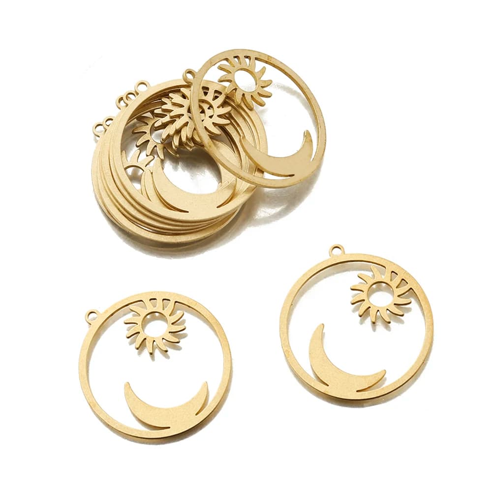 6Pcs ottone grezzo Celestial Crescent Moon Sun Star Time Open Charm ciondolo per fai da te Boho collana bracciale orecchini creazione di gioielli