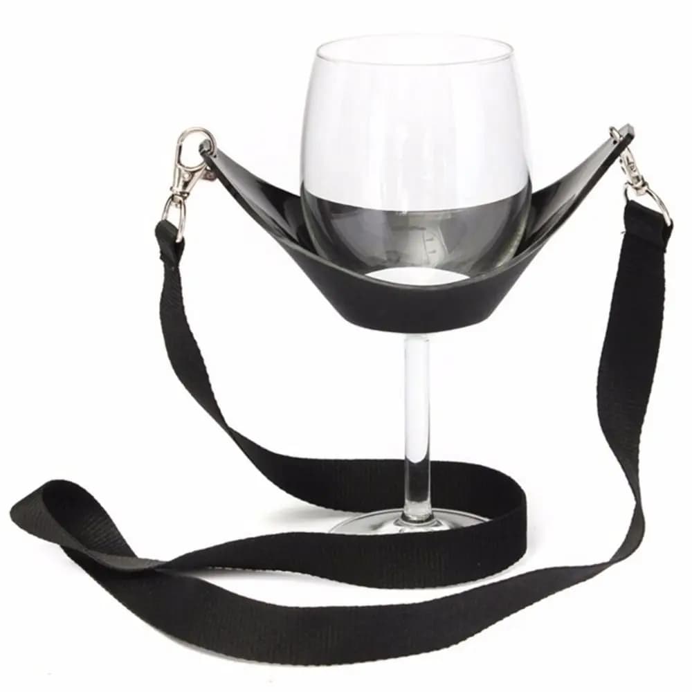 1pc Black Wine Glass Holder Strap Wine Sling giogo supporto in vetro supporto tracolla per compleanno Cocktail Party Tools portatile