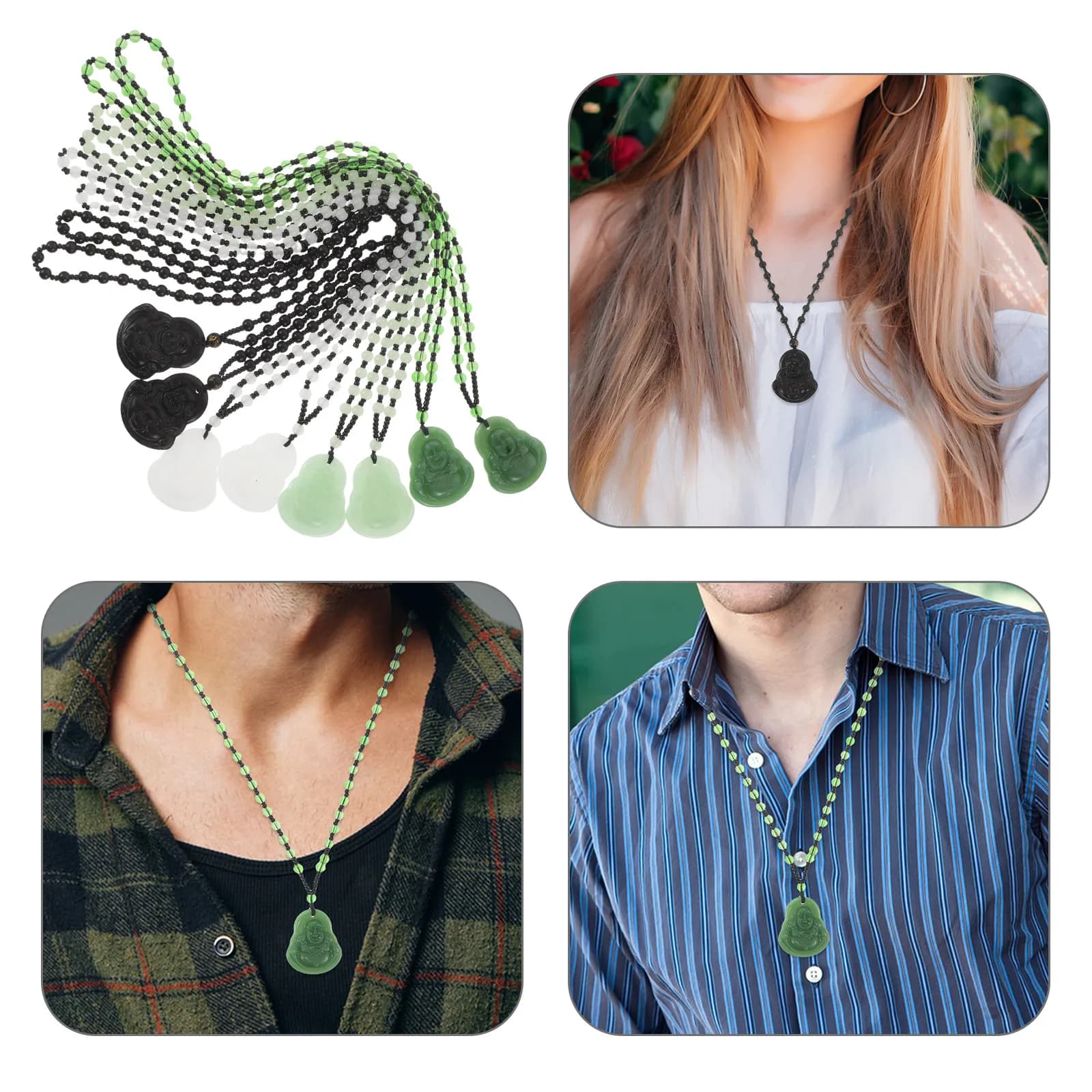 8Pcs Buddha Pendant Ethnic Style Necklace Long Beaded Sweater Chain Elegant Decorative Jewelry for Men Women Buddha Necklace