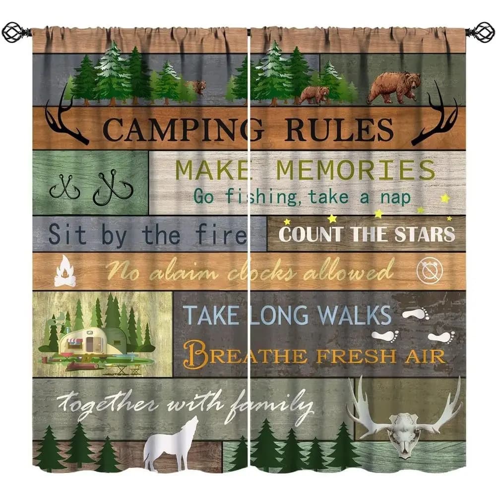 Camping Themed Blackout Curtain for Living Room, Bedroom, Kitchen & Bathroom, 84x84