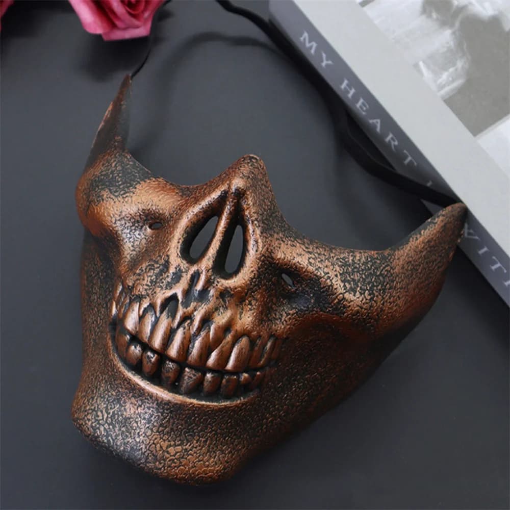 1 pz Halloween Skeleton Warrior Mask Men realistico Demon Half Face Mask Party Masquerade Costume Cosplay puntelli accessori