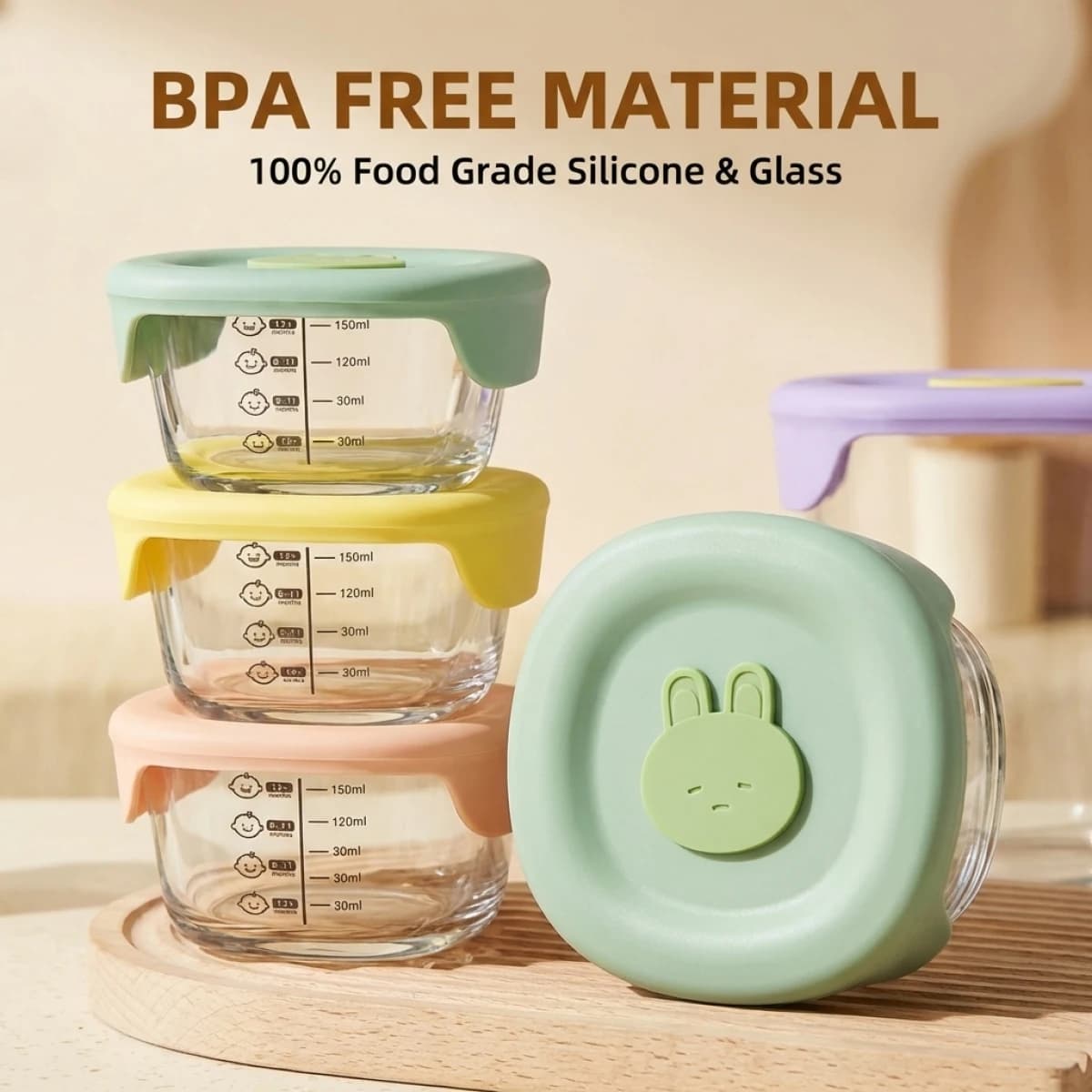 Contenitori per Alimenti in Vetro Borosilicato - Ciotole in Vetro Senza BPA con Coperchi, Resistenti alle Temperature, Ideali per Puree Fatte in Casa