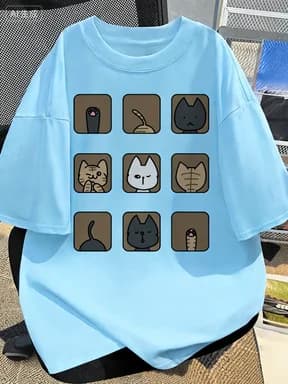 T-shirt estiva a maniche corte in cotone 100% con stampa di simpatici gatti, adatta sia per uomo che per donna, per l'uso quotidiano casual e per il pendolarismo.