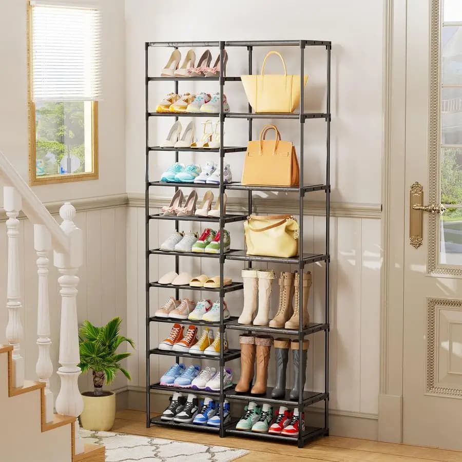 Shelves for wardrobe, organizer for 12 levels high metal scarve, shelf for resistant shoes for entrance garage, contains 3448 pairs, Eas
