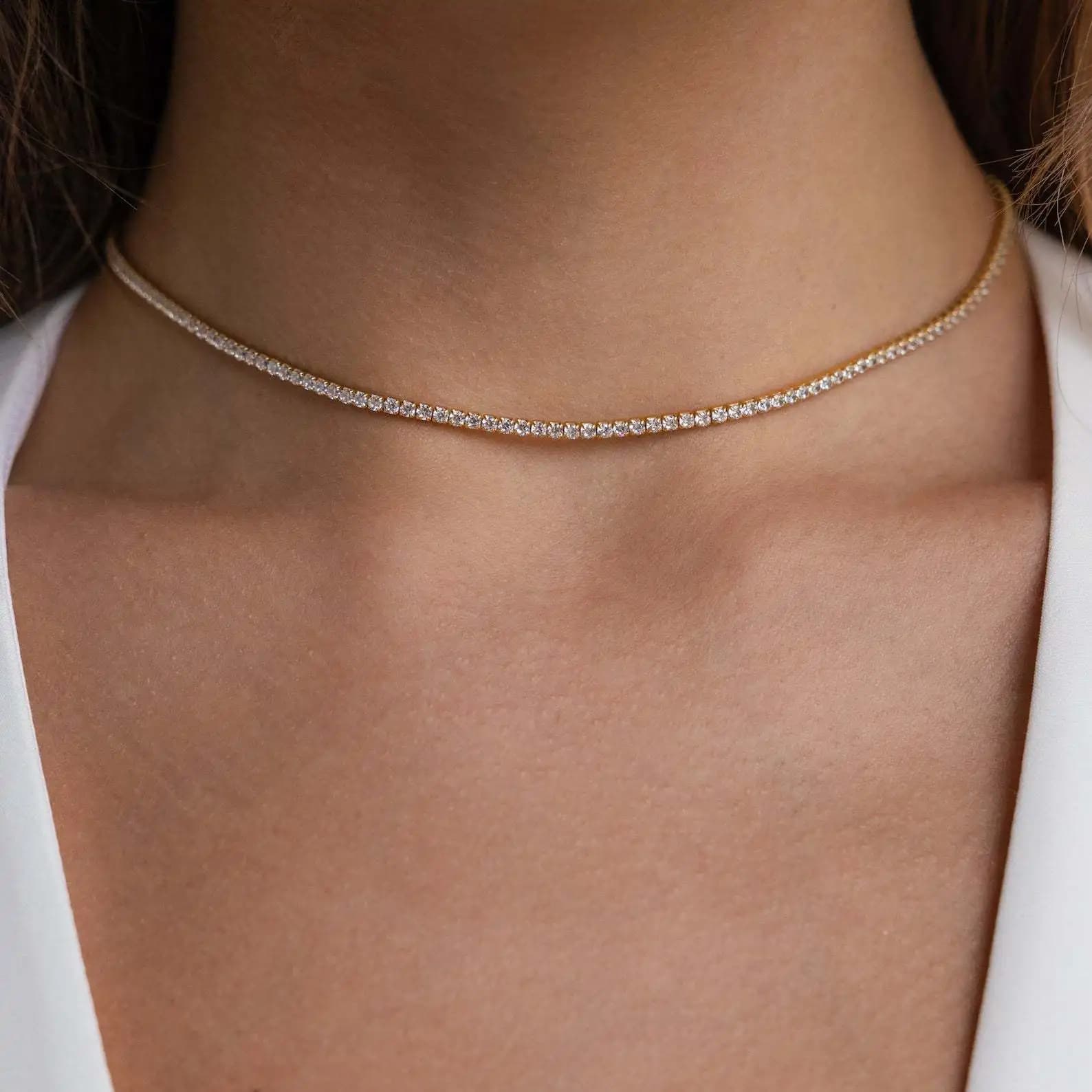 Collane a catena da tennis ghiacciate da 2 mm Catena da collo in acciaio inossidabile color oro femminile per le donne Girocollo regalo gioielli di moda 2025