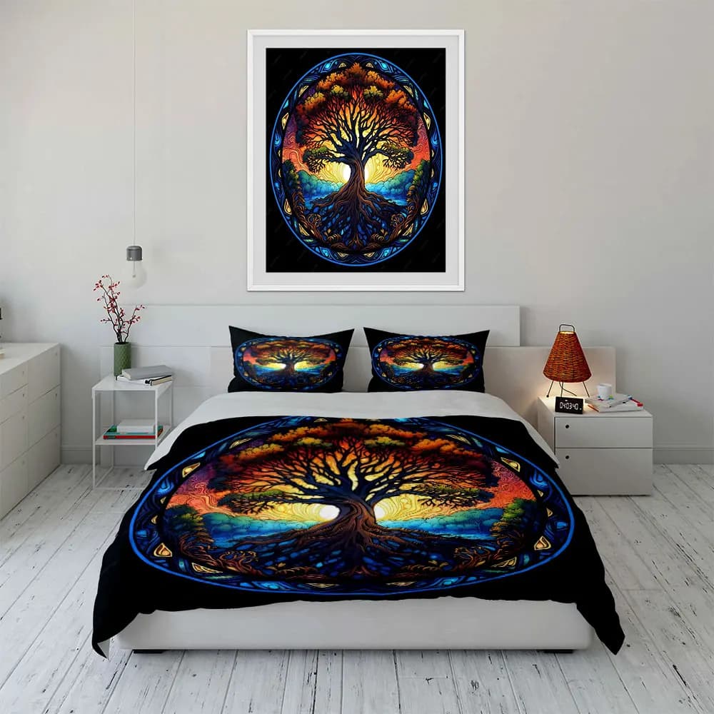 Tree of Life Art Decoration Bedding Set with 1 Duvet Cover 2 Pillowcases Single Double King Queen, Gift
