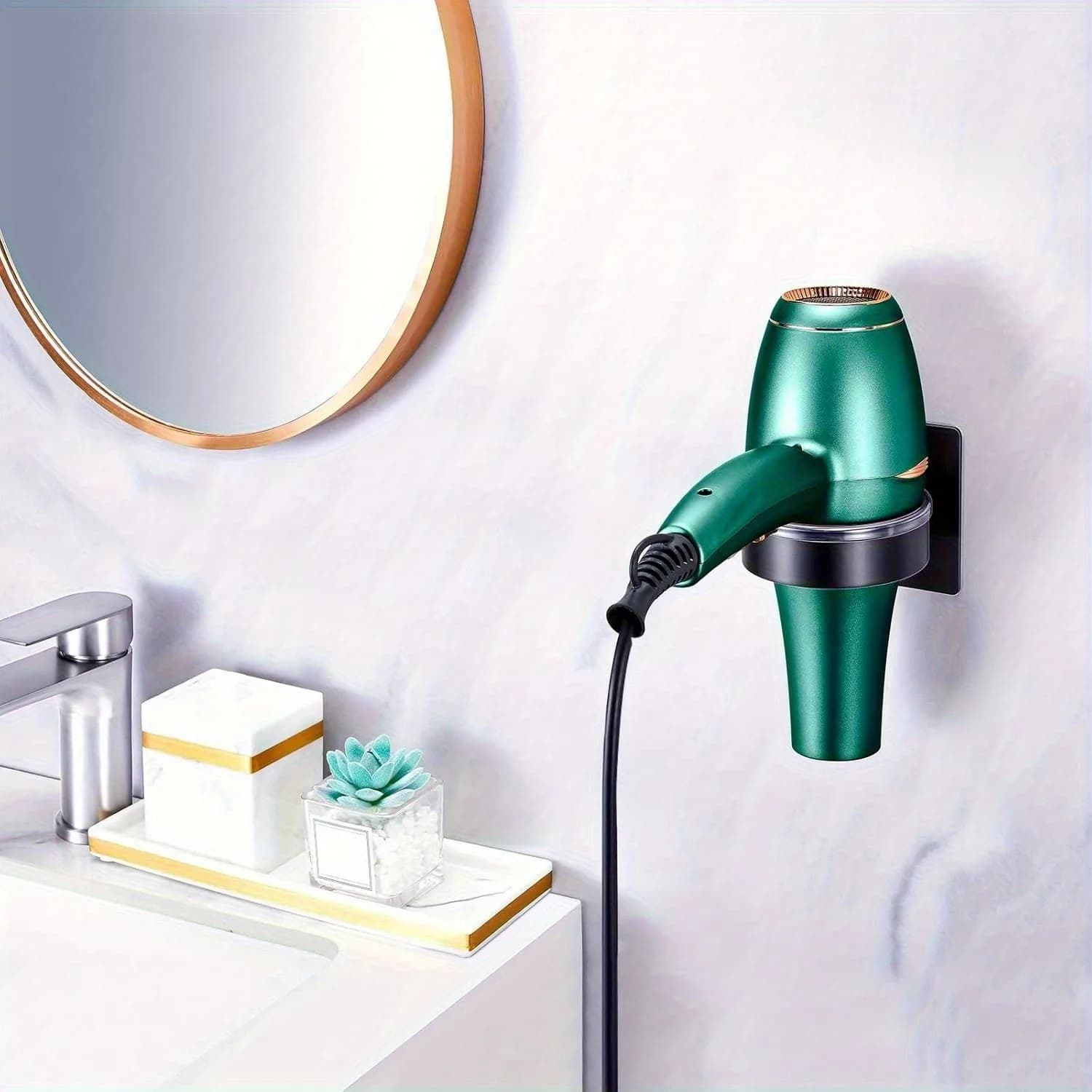 Wall-mounted hair dryer holder, bathroom organizer, hair straightener, curling iron beauty tools, home organizer accessories
