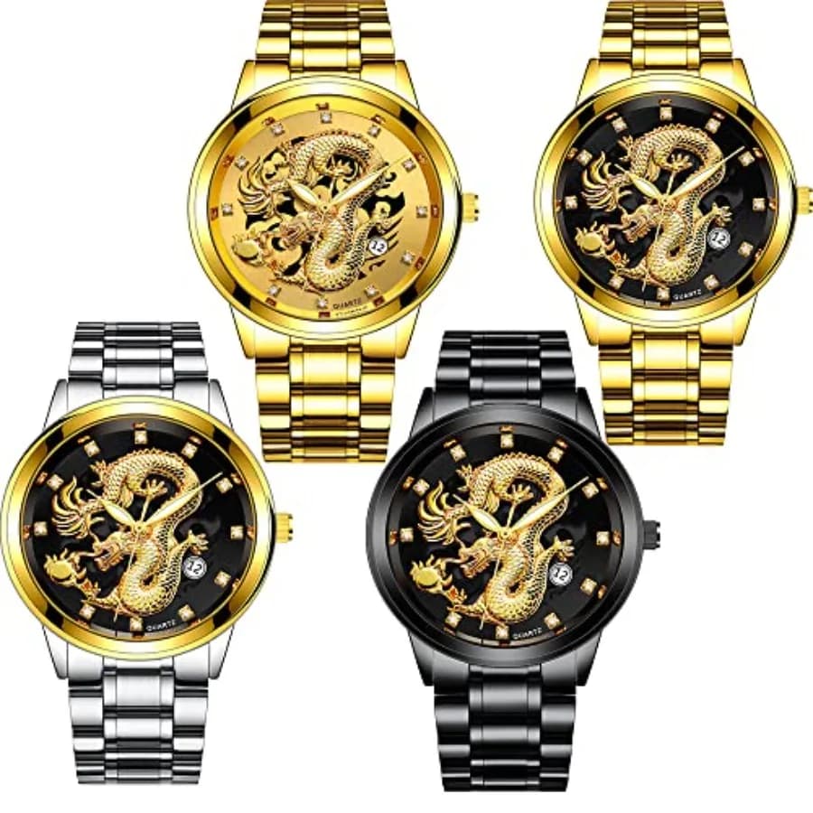 Set di 4 Orologi da Uomo in Oro, Automatici Meccanici in Acciaio Inossidabile, Impermeabili, per Affari, Set Assortito all'Ingrosso