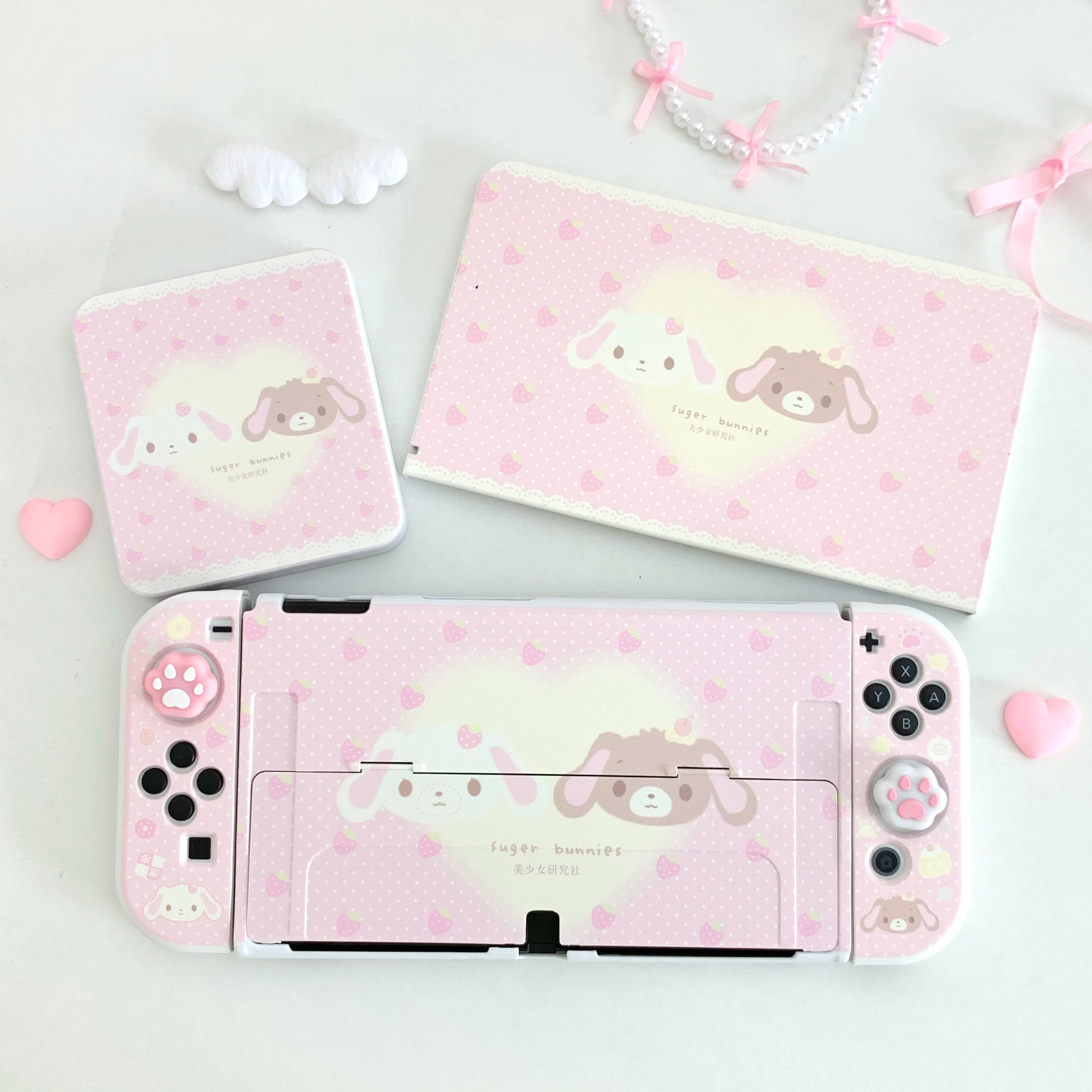 Custodia Protettiva Weet Treat Rabbit per Nintendo Switch 2/OLED, Cover per Controller e Console, Design Cartoon Rosa Femminile, Cover Joy-Con