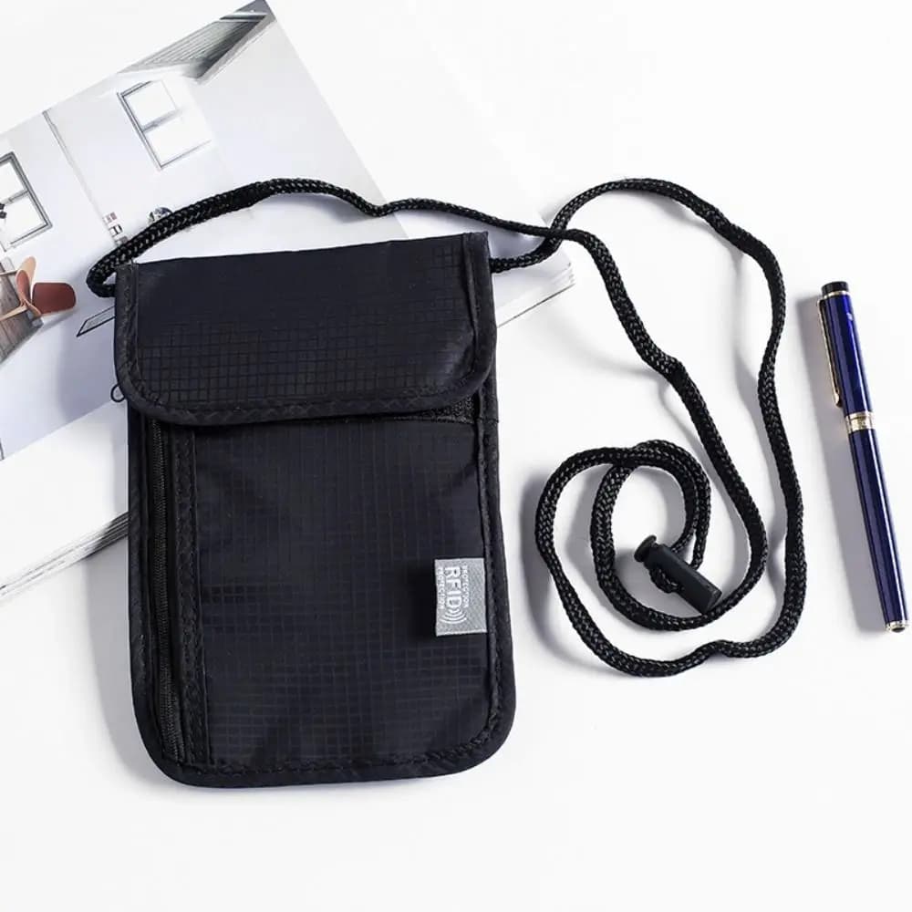 Borsa Portadocumenti Antifurto RFID da Collo con Tasche Multiple, Organizer Multifunzione per Documenti e Carte di Credito da Viaggio