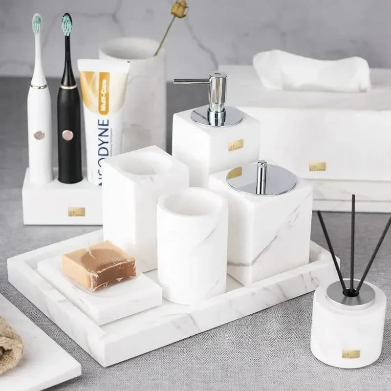 Bagno nordico Marmo naturale Accessori per la casa Bocca Tazza Porta spazzolino Dispenser di sapone liquido Contenitore Strumenti di lavaggio