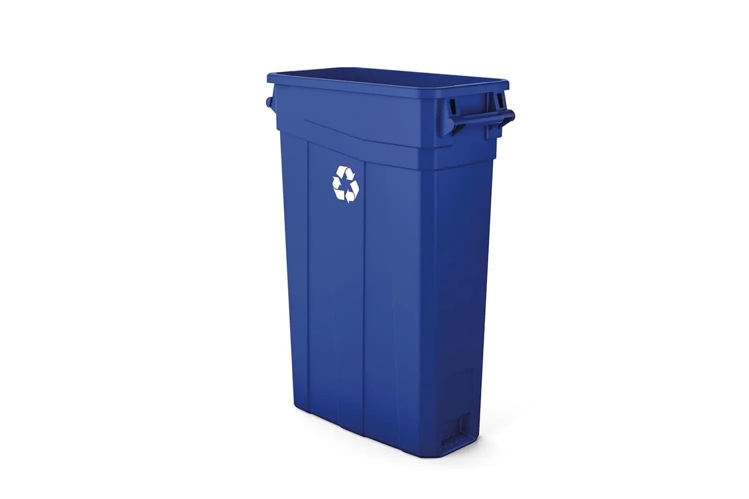 Contenitore per Riciclaggio Slim da 23 Galloni con Logo Riciclo, Contenitore Salvaspazio per Ambienti Ristretti, in Polipropilene Blu Resistente