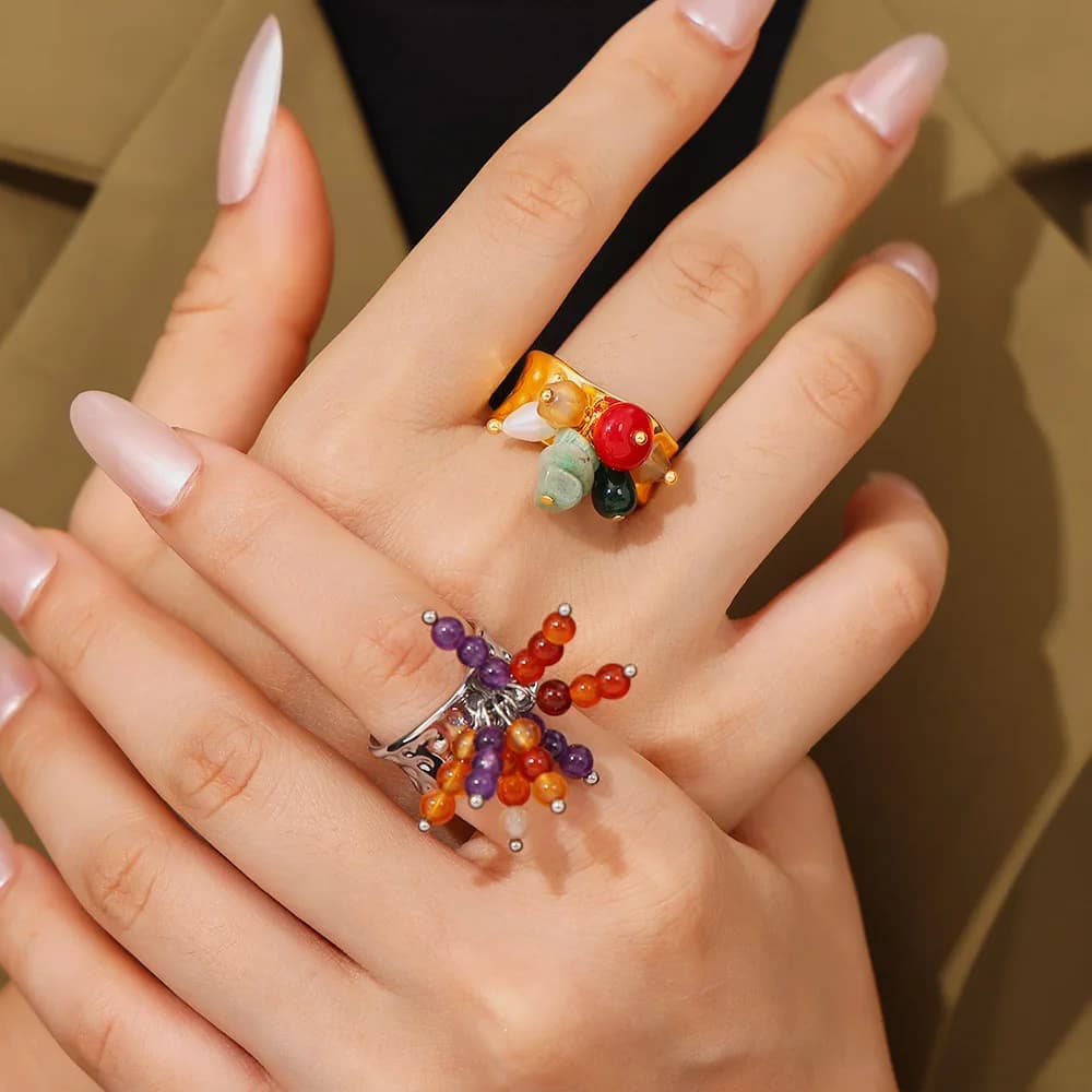 Keen on Ring Opening Perline di dopamina in pietra naturale barocca Design di nicchia Accessori di lusso leggeri all'ingrosso