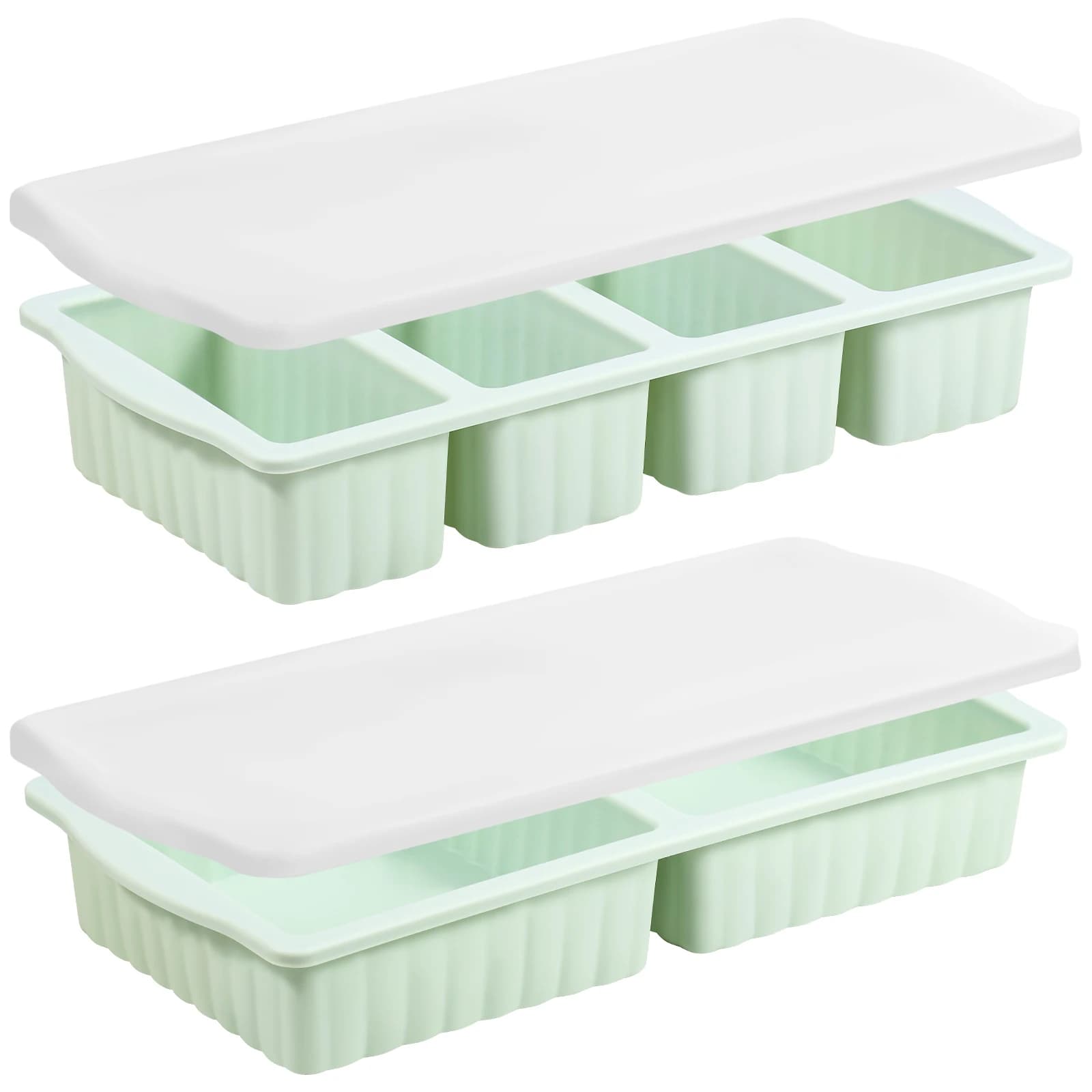Set di 2 Stampi in Silicone per Cubetti di Ghiaccio con Coperchi, 2/4 Scomparti, Contenitori per Congelare Zuppe e Alimenti