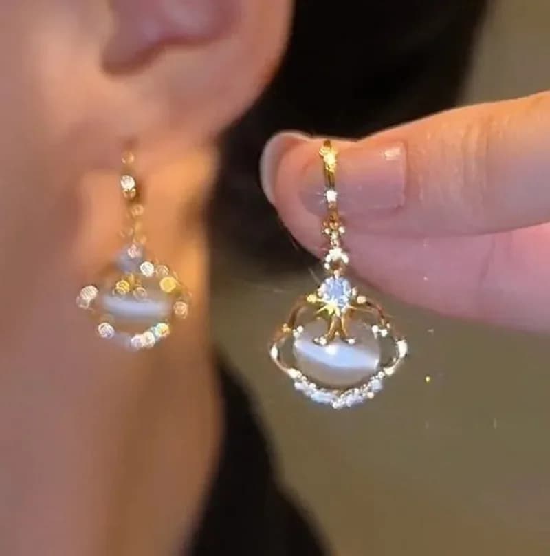 New Luxury Zircon Water Drop Earrings for Women Korean Fashion Rhinestone Opal Flower Geometrical Earring Unusual Jewelry