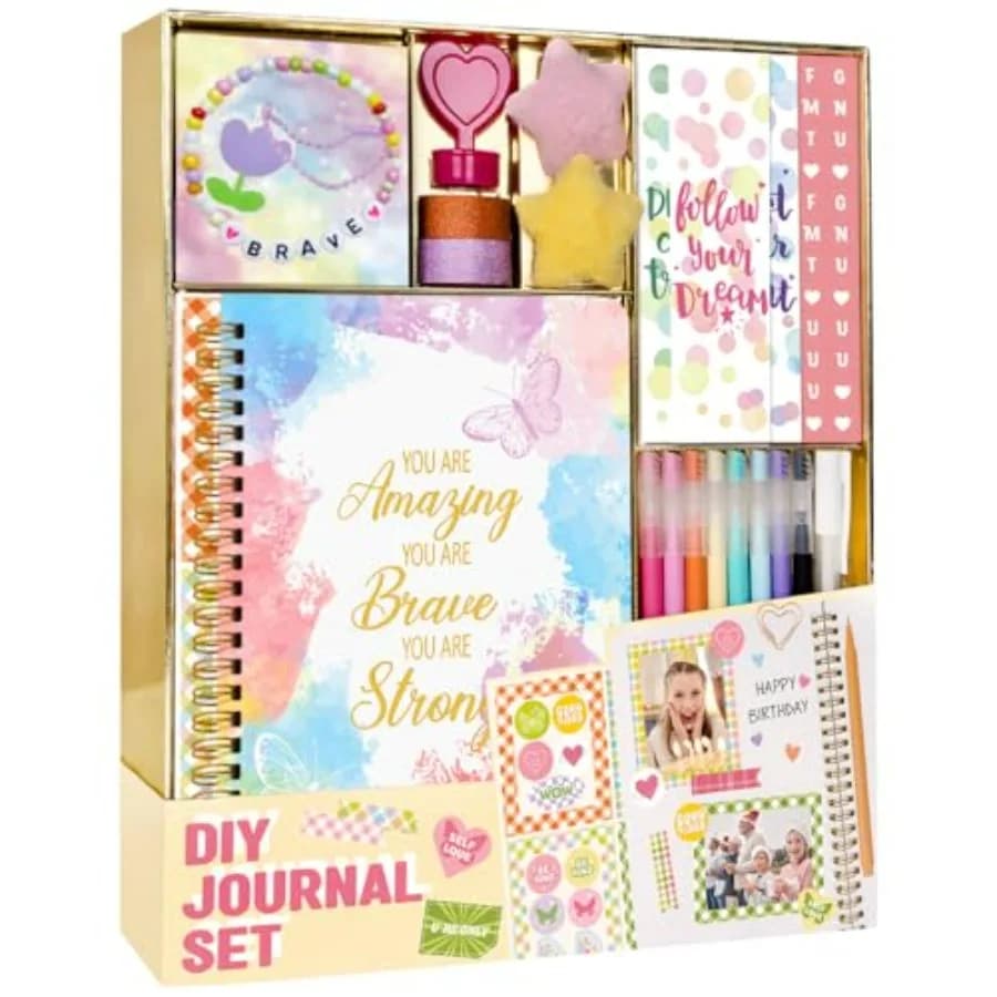Gifts for 8 9 10 11 12 Year Old Girl - DIY Journal Kit for Teen Tween Girls, Stationary Scrapbook and Diary Supplies Set, Girl