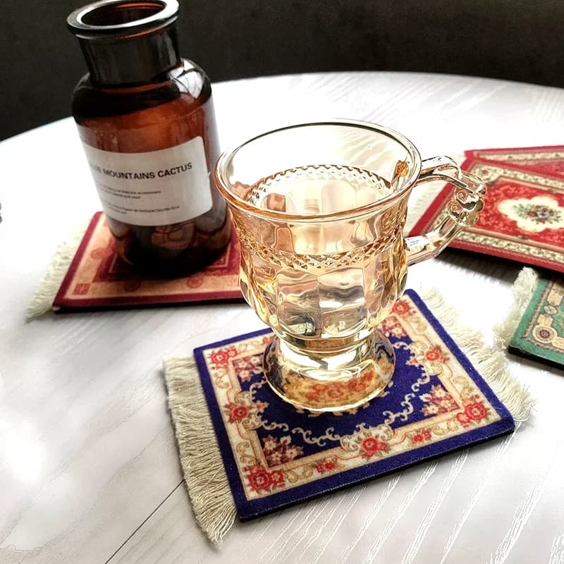 Retro Style Persian Mini Woven Rug Mat Mousepad Carpet Pattern Cup Laptop PC Mouse Pad With Fring Home Office Table Decor Craft