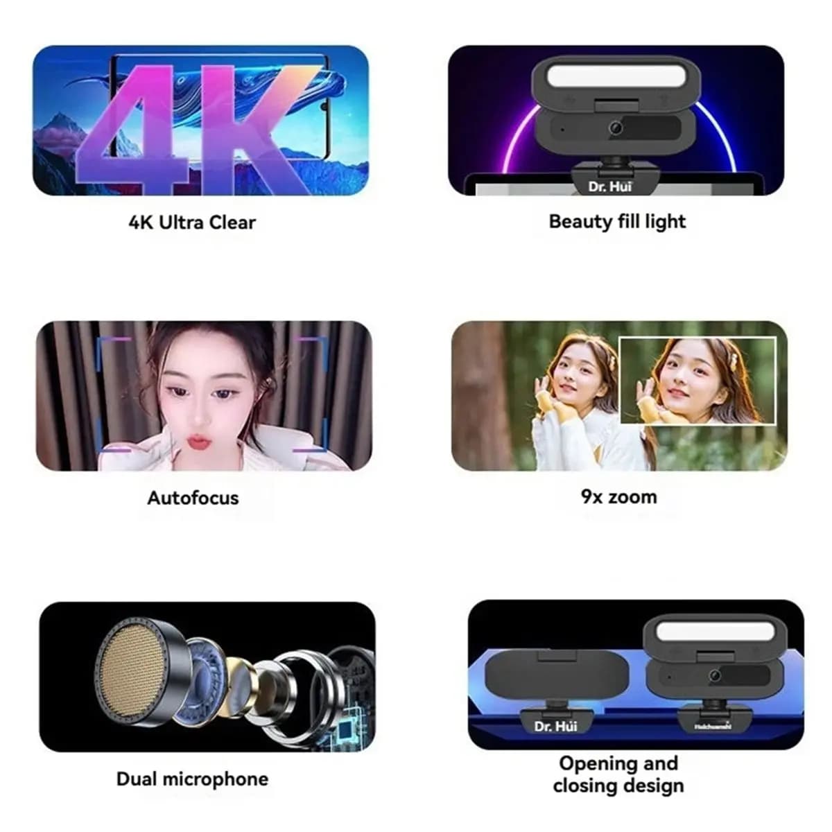 618 Mega Sale 2K HD 60fps Live Webcam with Autofocus,USB PC Camera,Rotatable Microphone, Adjustable Fill Light,Streaming Camera