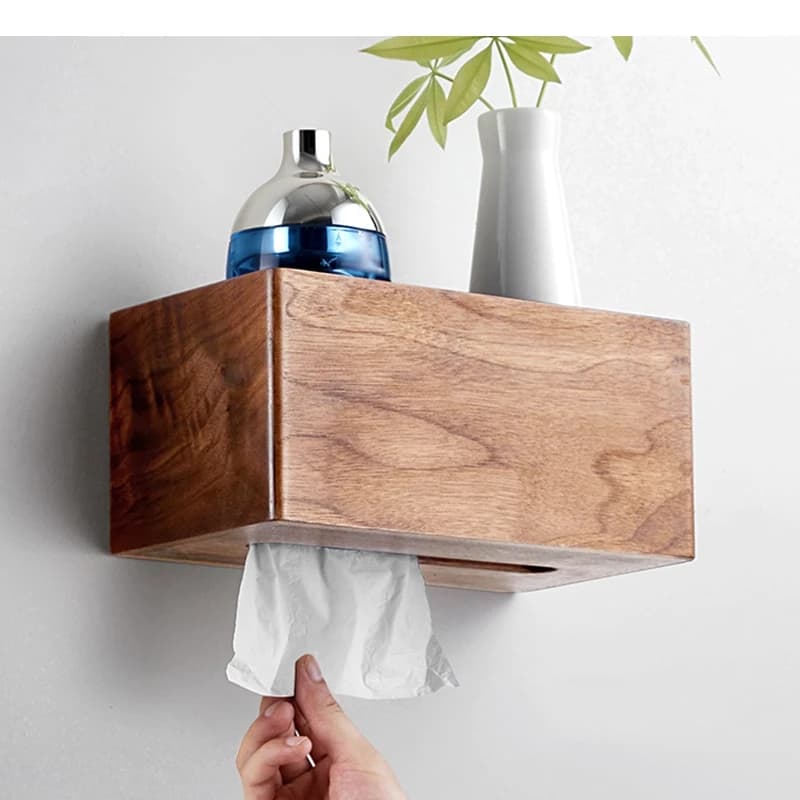 Porta asciugamani di carta in legno di noce Porta igienici Porta fazzoletti da parete per uso domestico Scaffali multifunzionali per bagno
